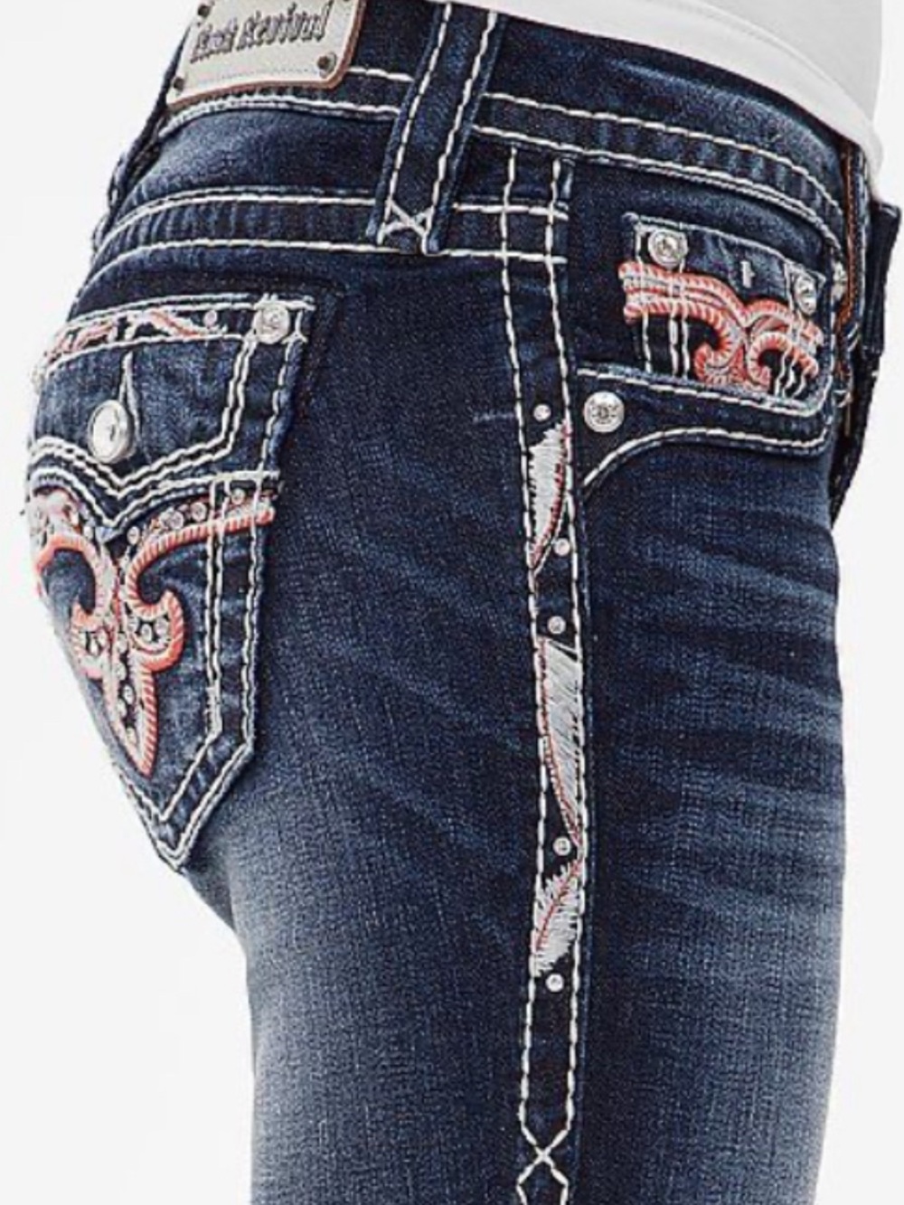 Women’s Rock Revival Yui Skinny Jeans Embellished Y2K Embroidery Size 31 x 31